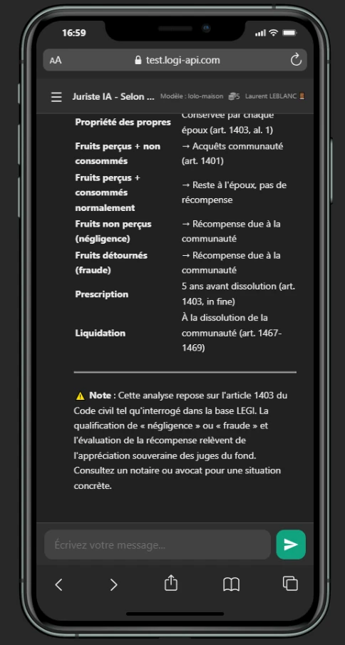 Juriste IA sur mobile